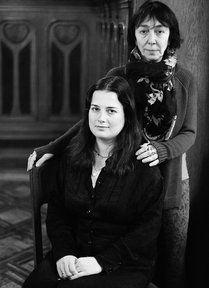 A black and white photo of cousins: Masho and Ana