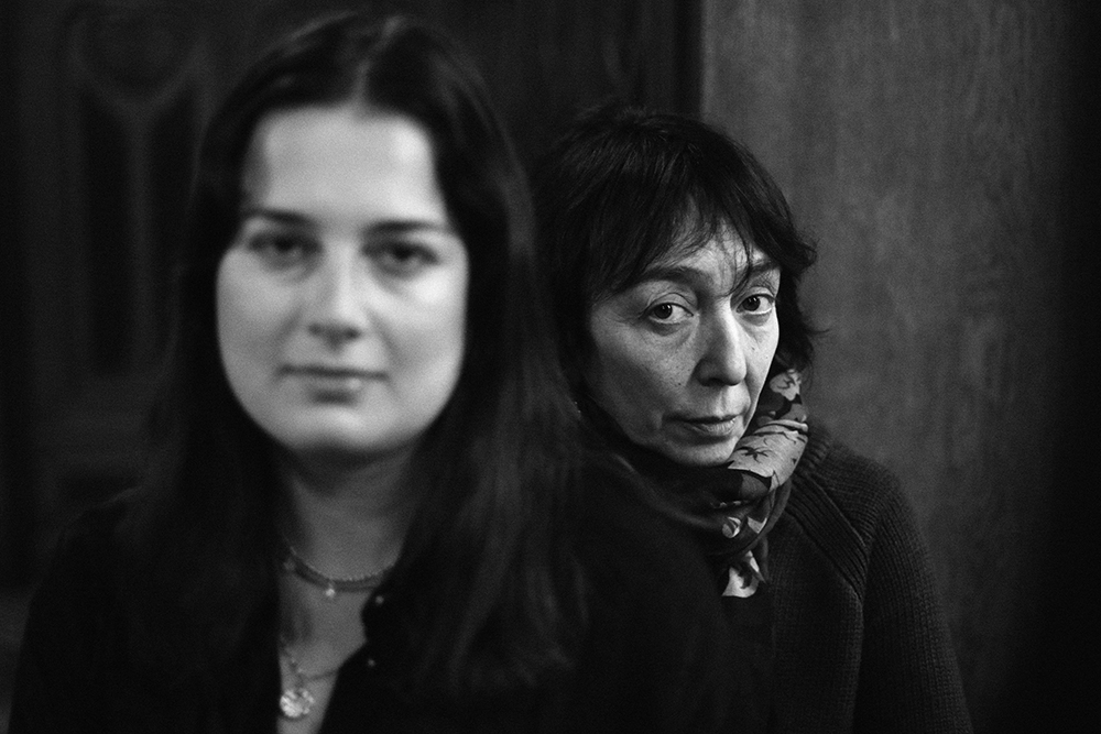A black and white photo of Masho and Ana