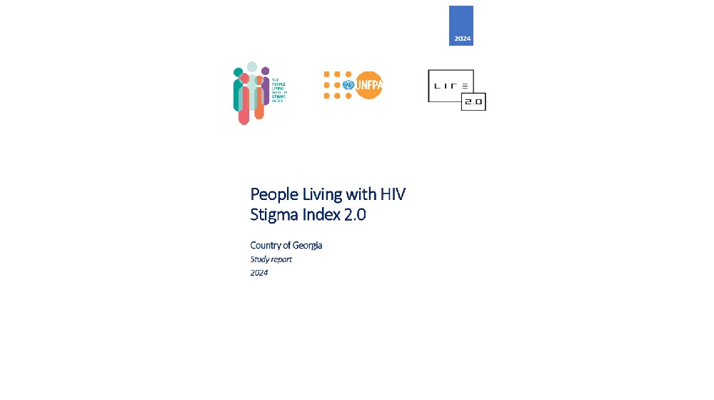 The cover of the publication with the logos and the text People Living with HIV Stigma Index 2.0 Country of Georgia Study report