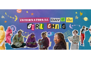 An illustration dedicated to the International Day of the Girl Child depicting a number of girls of different ethnicity 
