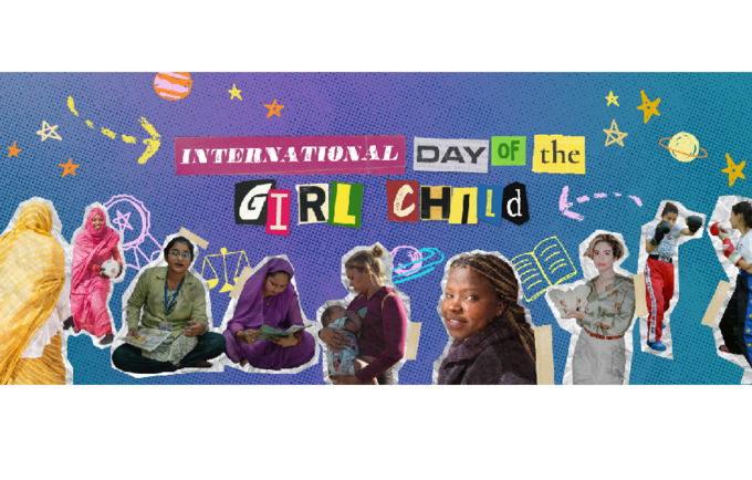 An illustration dedicated to the International Day of the Girl Child depicting a number of girls of different ethnicity 