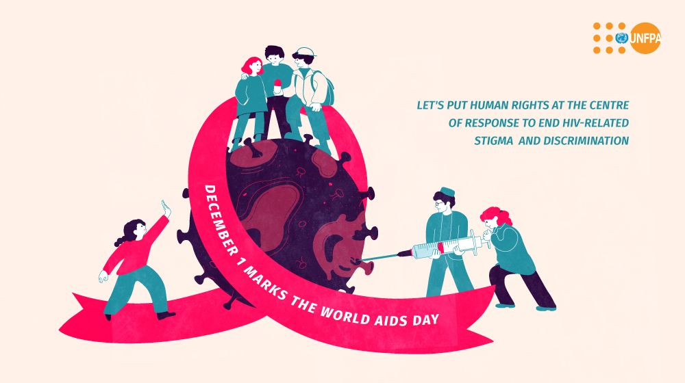 An illustrated card dedicated to December 1 - world AIDS Day with combination of text and visuals