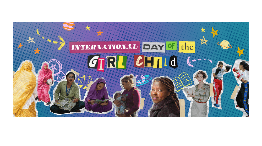 An illustration dedicated to the International Day of the Girl Child depicting a number of girls of different ethnicity 