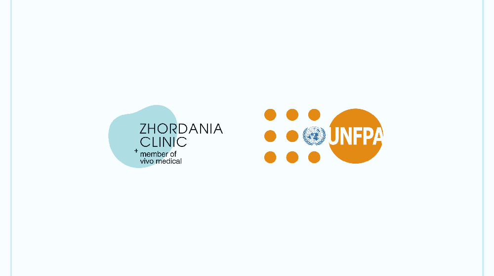 Logos of Zhordania Clinic and UNFPA on a white background